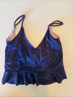 Kortni Jeane Navy Star Print Ruffle Swim Tankini Top